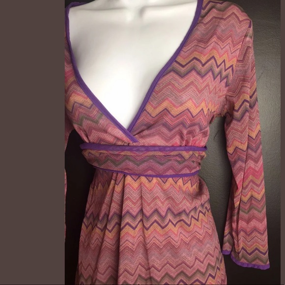 SWEET PEA Mesh Blouse Top Shirt Chevron Zig Zag Geo Pink Purple VNeck Stacy Frat - Picture 6 of 8